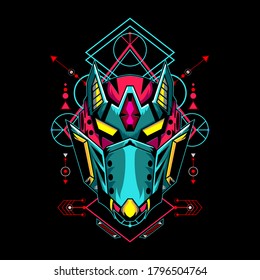 Mecha mask with sacred geometry pattern for esport gaming logo or mascot, cyber punk mask