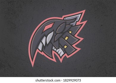 Mecha Monster Beast Fantasy Head Cartoon Logo Mascot illustration. Esport Team Game Asset for Sticker, Print.