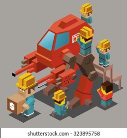 Mecha research funding. Isometric vector illustration