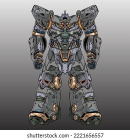 Mecha-Roboter, groß gebaut aus Köpfen-Bein-Waffe, Vektorgrafik