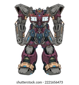 Mecha robot digital builded by head arm body leg weapon illustration premium vector