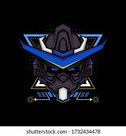 mecha robot head for merchandise, apparel or other with modern geometry ornament