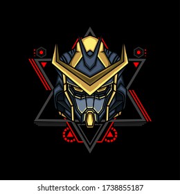 mecha robot head for merchandise, apparel or other with modern sacred geometry ornament