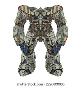 Mecha robot hero builded by head arm body leg weapon illustration premium vector