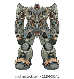 Mecha robot icon builded by head arm body leg weapon illustration premium vector