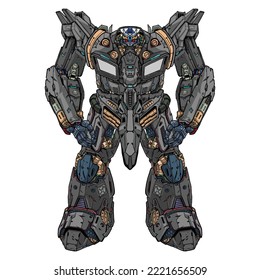 Robot mecha móvil construido por cabeza brazo brazo arma de pierna vector premium
