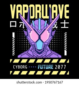 Mecha Robot Vaporwave Theme  With Letters Write Japanese Writing Which Means Robot Knight Perfect For Merchandise, Hoodie, Tshirt, Etc