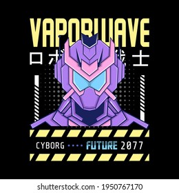 Mecha Robot Vaporwave Theme  With Letters Write Japanese Writing Which Means Robot Knight Perfect For Merchandise, Hoodie, Tshirt, Etc