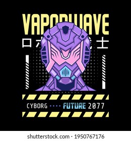 mecha robot vaporwave theme  with letters write Japanese writing which means robot knight perfect for merchandise, hoodie, tshirt, etc