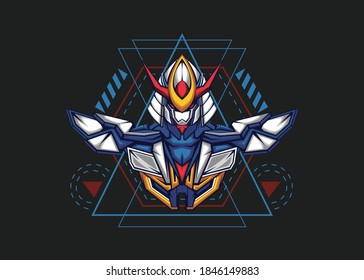 Mecha Robot Vector Illustration. Sacred Geometry Template.