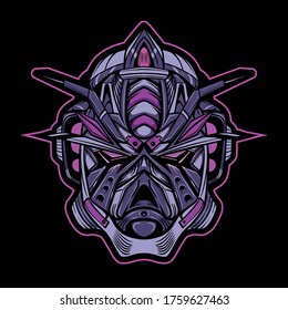 Mecha Robotic Head Face Vector Ilustrador Púrpura