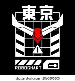 mecha robots vector illustration artwork, with tokyo japanese tranlations svg
