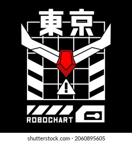 mecha robots vector illustration artwork, with tokyo japanese tranlations