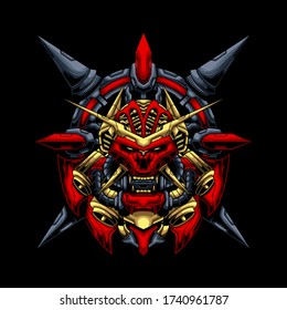 Mecha Ronin oni mask vector illustration