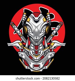 Mecha samurai illustration with premium quality stock vector