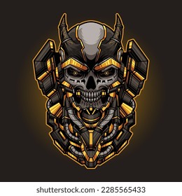 Mecha skull character in illustration