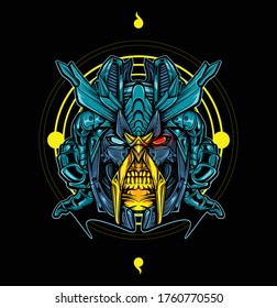 Mecha Skull Face Con Ilustración Del Vector De Objetos Circulares