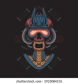 Mecha Skull Illustration Sacred Geometry