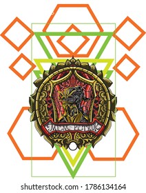 Mecha tengu with geometric background made using adobe illustrator