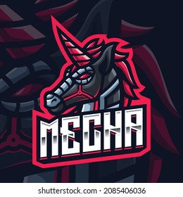 Mecha Unicorn Mascot Gaming Logo Template