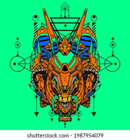 Mecha Wolf Illustration for Playing Cards and Sticker Design