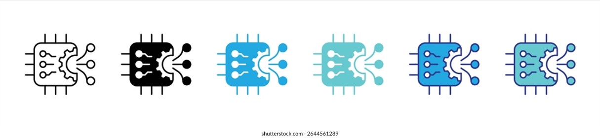 mechacore icon set. containing intelligence processing and mechanical precision in one powerful chip thin line and color style icon symbol sign for your app and web. vector illustration