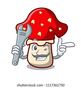 Mechanic amanita mushroom mascot cartoon