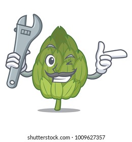 Mechanic artichoke mascot cartoon style