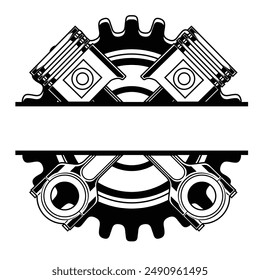 Mechanic or automotive garage logo. Emblem with piston, gear  element