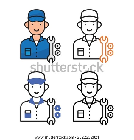 Mechanic avatar icon design in four variation color