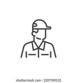 Mechanic avatar line icon. Man with cap linear style sign for mobile concept and web design. Engineer person outline vector icon. Symbol, logo illustration. Vector graphics