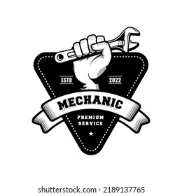 Mechanic Badge Logo Design In Retro Style. Plumber Logo Design Template