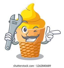 Mechanic banana ice cream in cone character