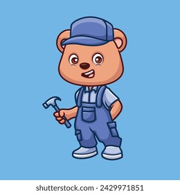 Mechanic Bear Cute Cartoon Character Illustration