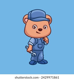 Mechanic Bear Cute Cartoon Character Illustration