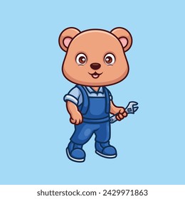 Mechanic Bear Cute Cartoon Character Illustration