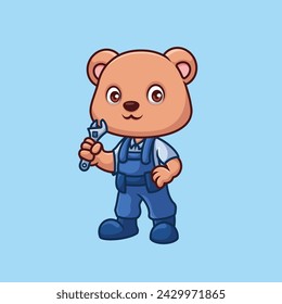 Mechanic Bear Cute Cartoon Character Illustration