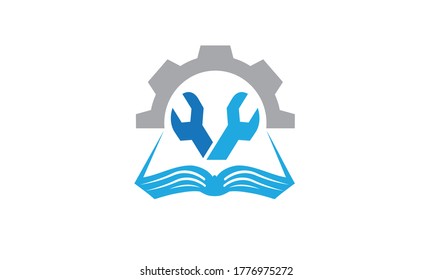 el libro mecánico combina con el diseño del logotipo de las herramientas de engranaje, repara la ilustración vectorial de la industria sobre fondo blanco