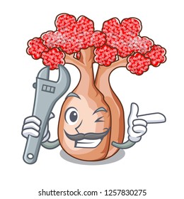 Mechanic bottle shaped tree on a cartoon
