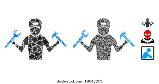Mechanic boy icon composition of tremulant items in various sizes and color tints, based on mechanic boy icon. Vector tremulant items are organized into collage.