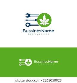Plantilla de vector del logotipo mecánico de cannabis. Conceptos de diseño del logotipo de cannabis creativo