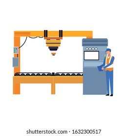 mechanic at Car machine over white background, vector illustration