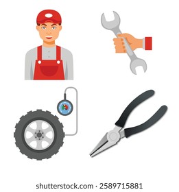 Mechanic and Car Repair Tools Illustration Set