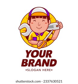 Mechanic Cartoon Character Logo Vector Template