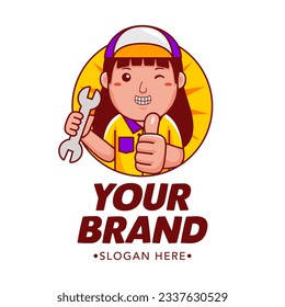 Mechanic Cartoon Character Logo Vector Template
