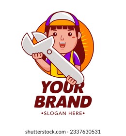 Mechanic Cartoon Character Logo Vector Template