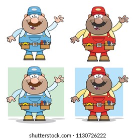 Mechanic Cartoon Character Set 1. Vector Collection Isolated On White Background