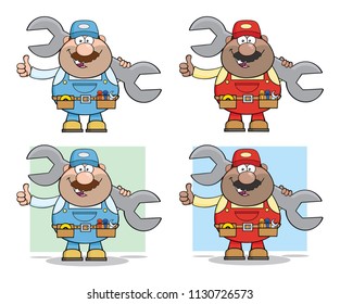 Mechanic Cartoon Character Set 2. Vector Collection Isolated On White Background