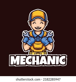 Mechanic Cartoon Mascot Logo Illustration