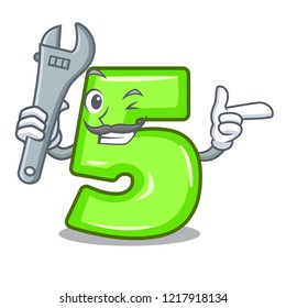Mechanic cartoon number five engraved on stone
